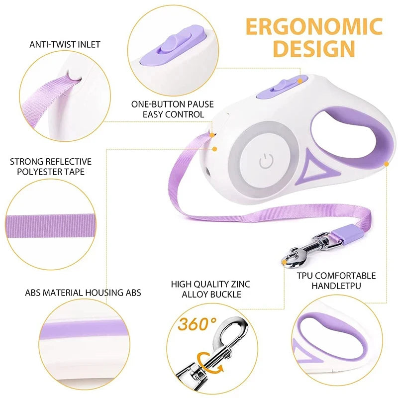 Automatic Retractable Luminous Dog Walking Rope With Lights!